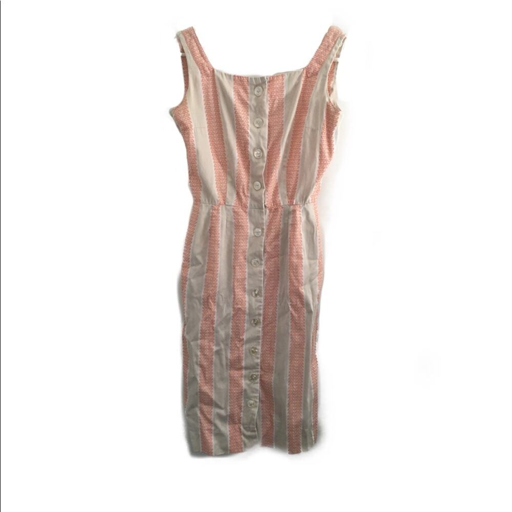 Vintage Peach Striped Sleeveless Button Front Dress